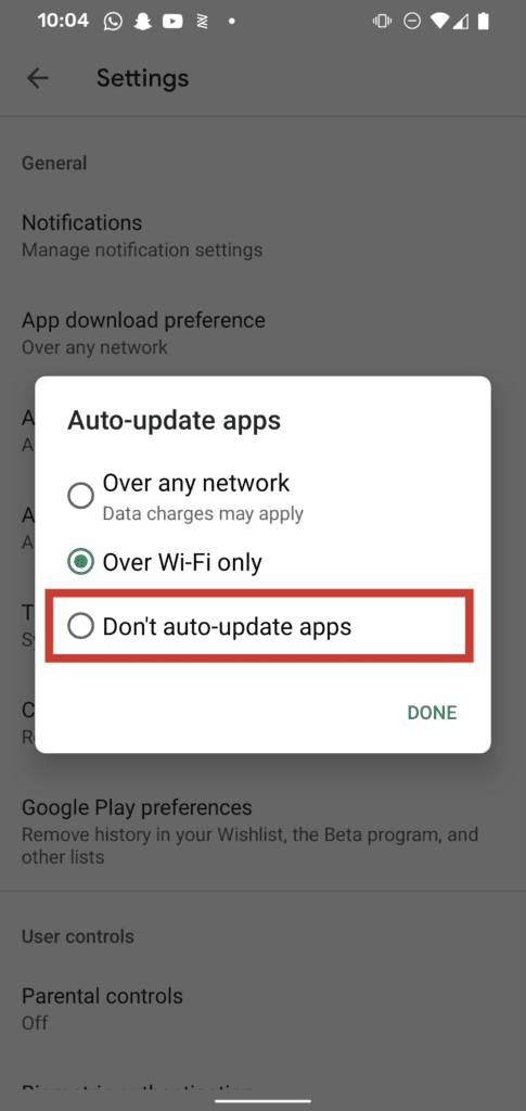 Disable Android Auto Updates